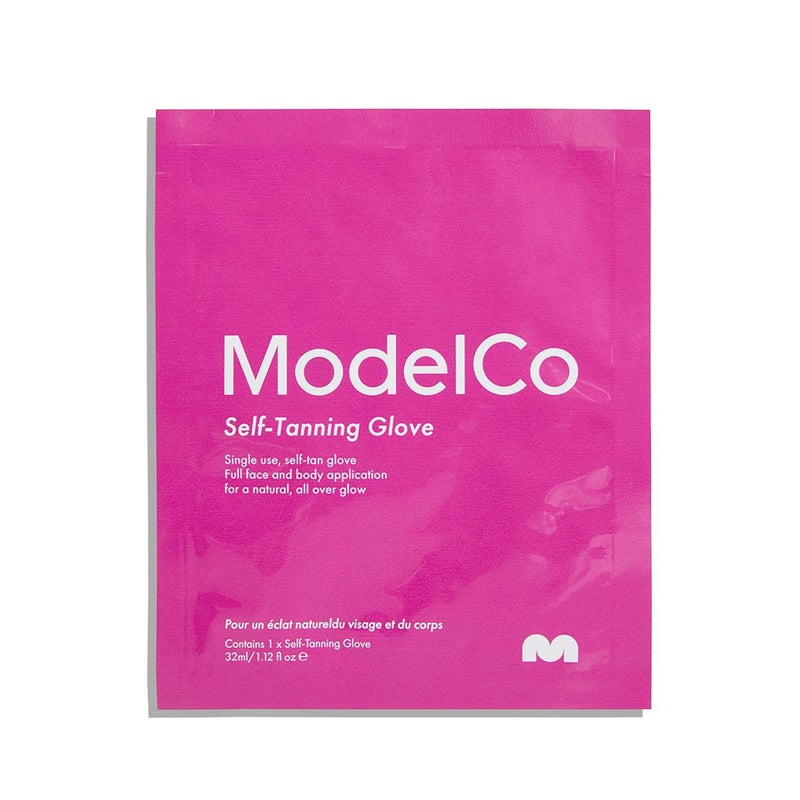 Modelco Self-Tanning Glove fits perfectly onto your hand for an express, quick drying, non-sticky application â€“ no mess, no fuss, no streaks! The single use glove contains the precise amount of self-tan product to impart a flawless full body tan or apply to arms, legs and dÃ©colletage. The clear formula develops into a deep bronze within 4 hours and lasts for days. - Image 1